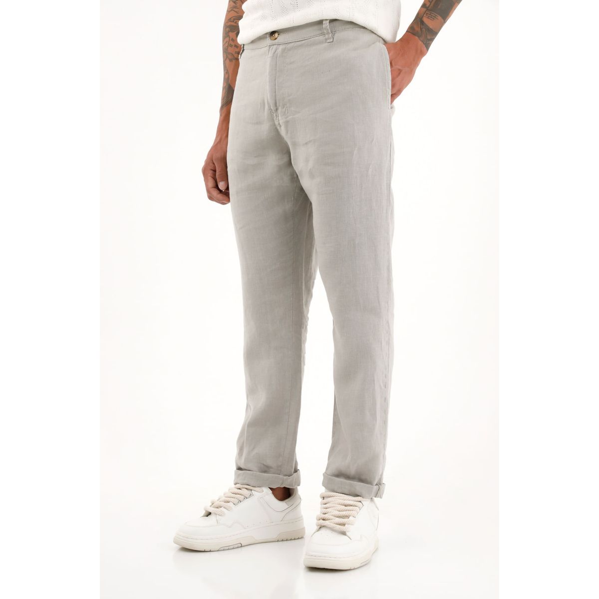 TENNIS - Pantalón chino en 100% lino gris para hombre
