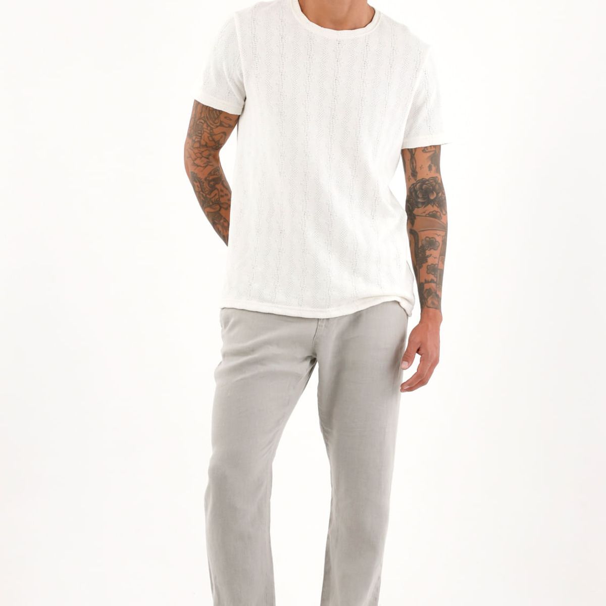 TENNIS - Pantalón chino en 100% lino gris para hombre