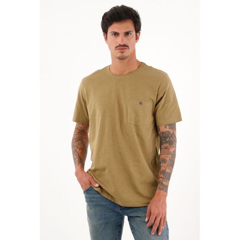 TENNIS - Camiseta café en 100% algodón con bolsillo para hombre