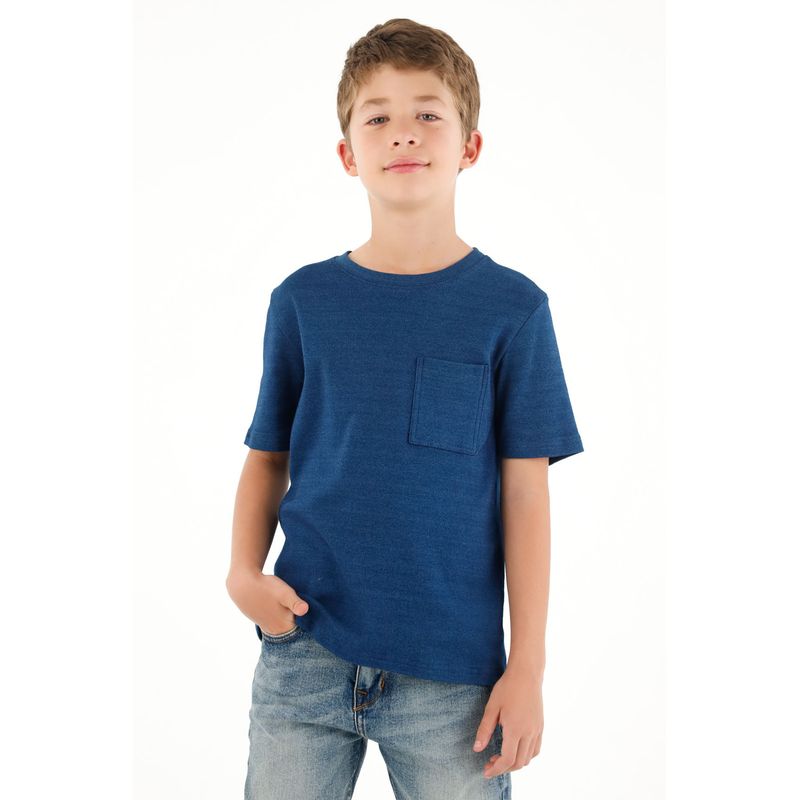 TENNIS - Camiseta con bolsillo delantero azul para niño