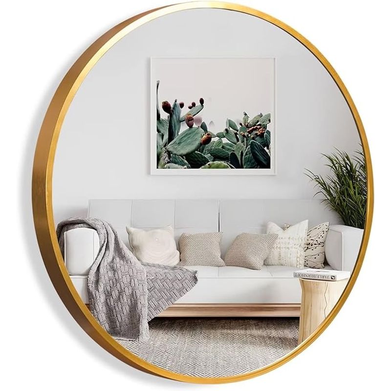 GENERICO - Espejo Redondo Dorado Pared Moderno 80cm