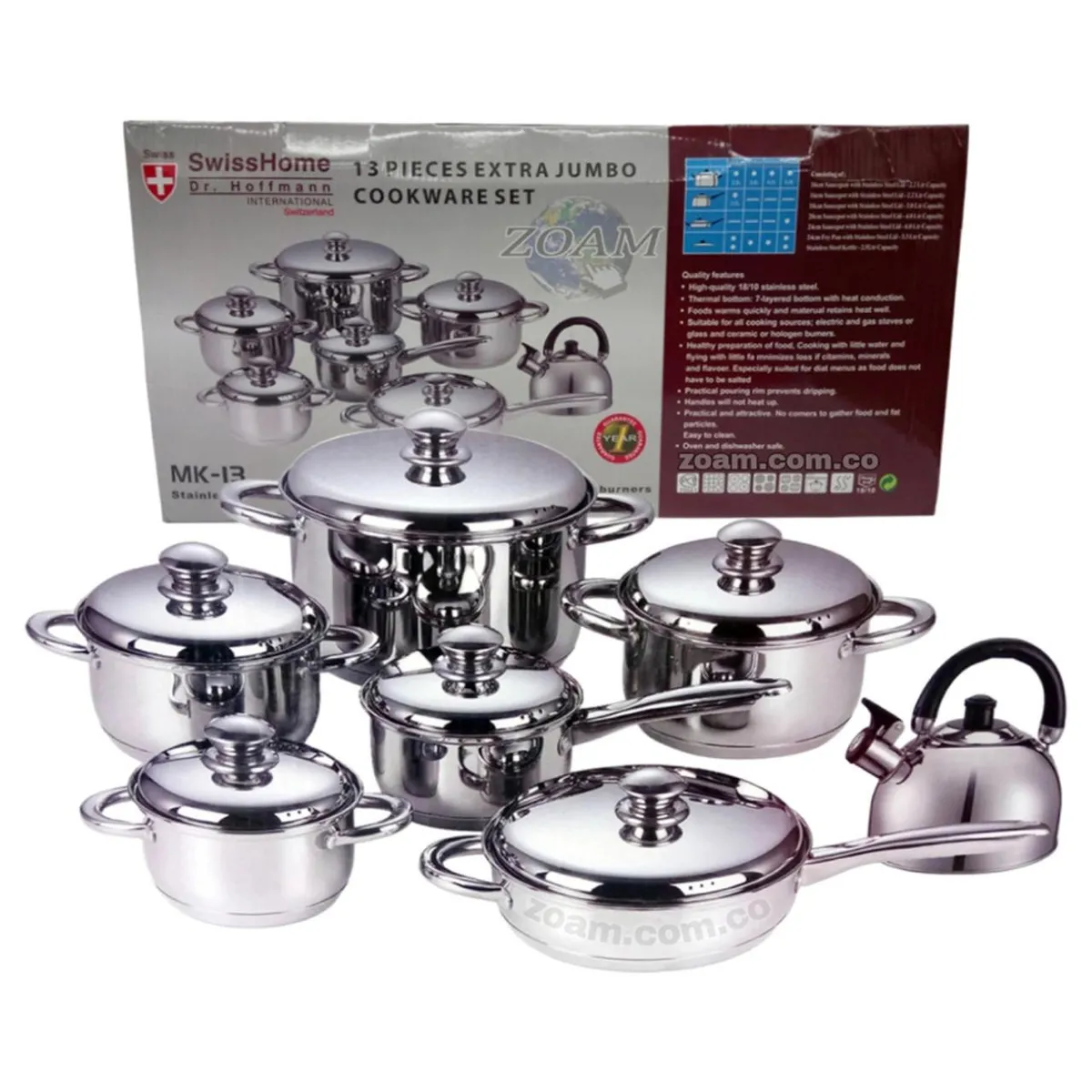 SWISSHOME DR HOFFMAN - Juego De Ollas Acero Quirúrgico Bateria De Cocina Swisshome 13 Pcs