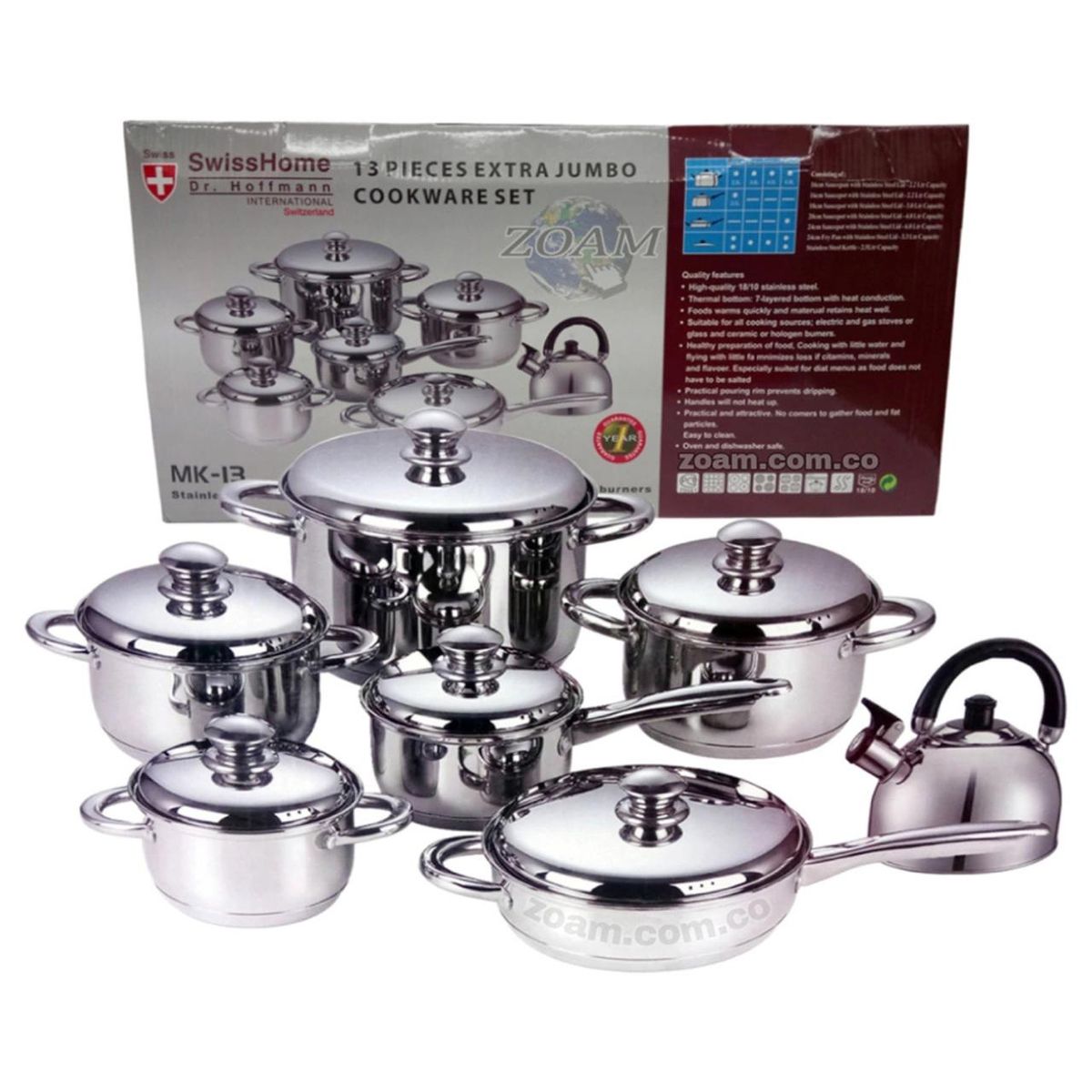 SWISSHOME DR HOFFMAN - Juego De Ollas Acero Quirúrgico Bateria De Cocina Swisshome 13 Pcs