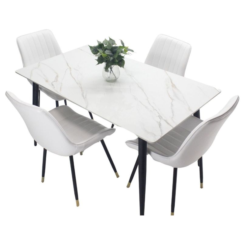 AKIVOY - Comedor Genova en Marmol 4 Puestos Silla Blanco