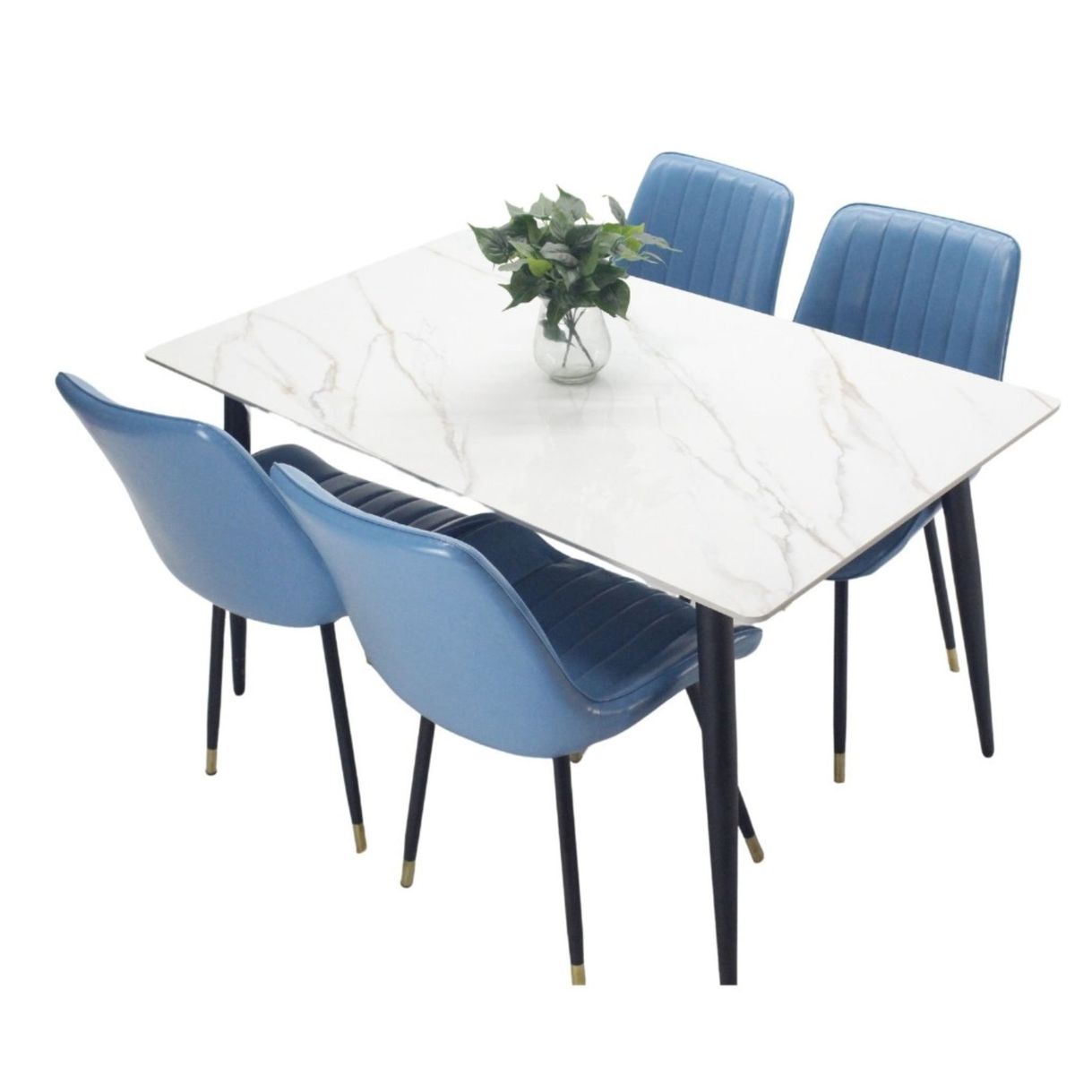 AKIVOY - Comedor Genova en Marmol 4 Puestos Silla Azul