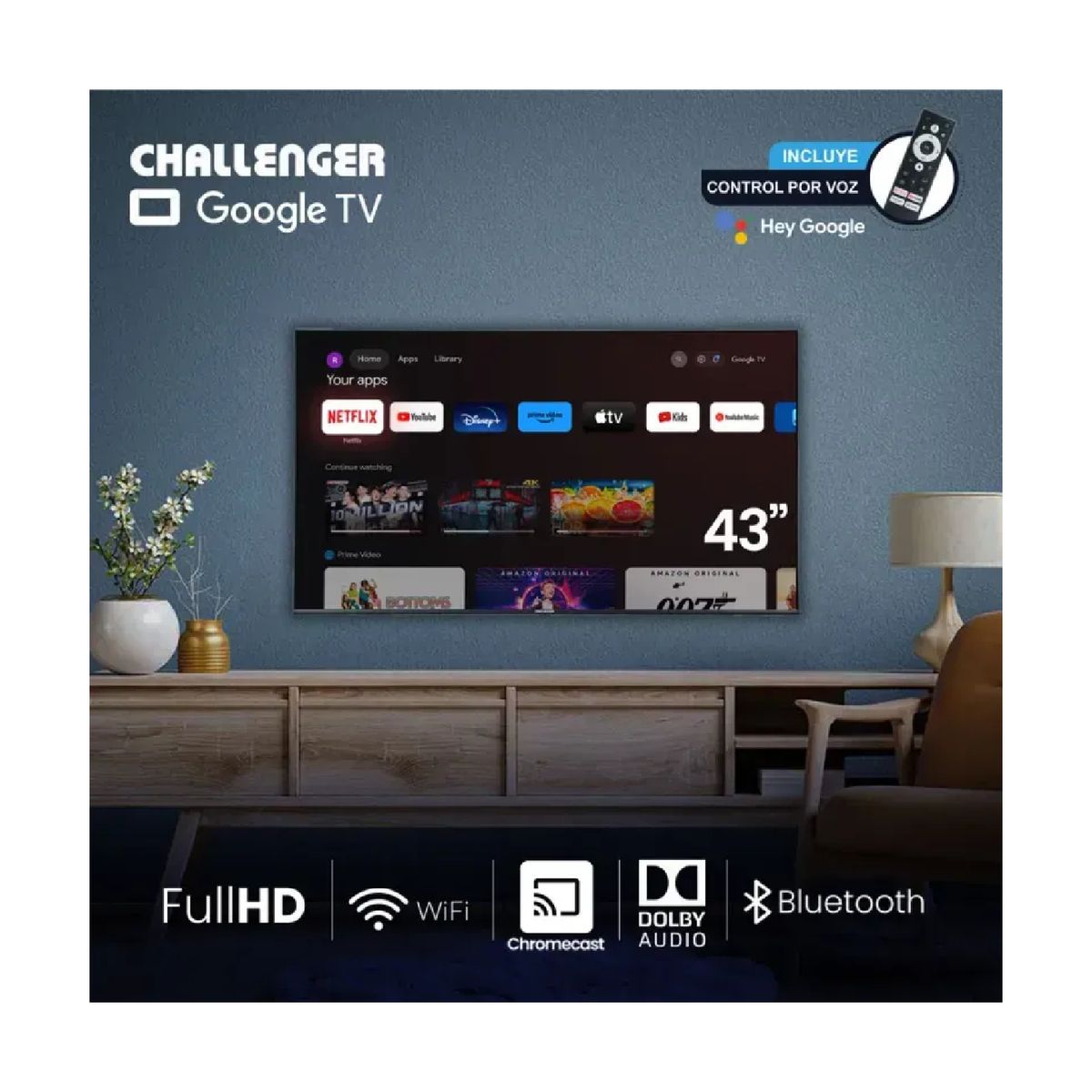CHALLENGER - Televisor Challenger LED 43 108 cm Smart TV FULL HD Google TV