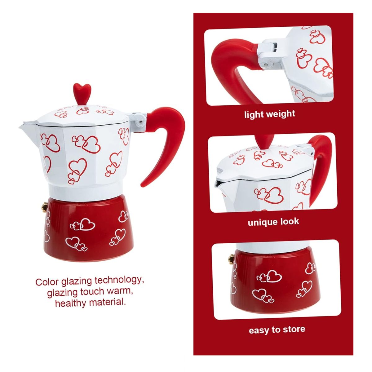 GENERICO - Cafetera Italiana Para 6 Tazas Aluminio Diseño Corazones
