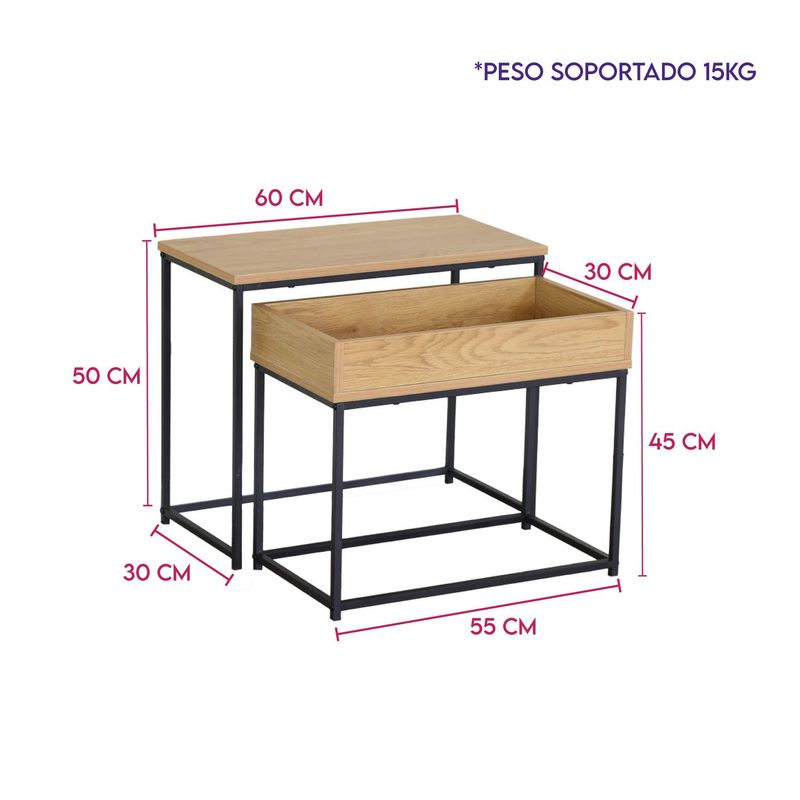 DIMATEX LEON - Mesa Auxiliar Nido Con Cajón Decorativa Industrial Refgaston
