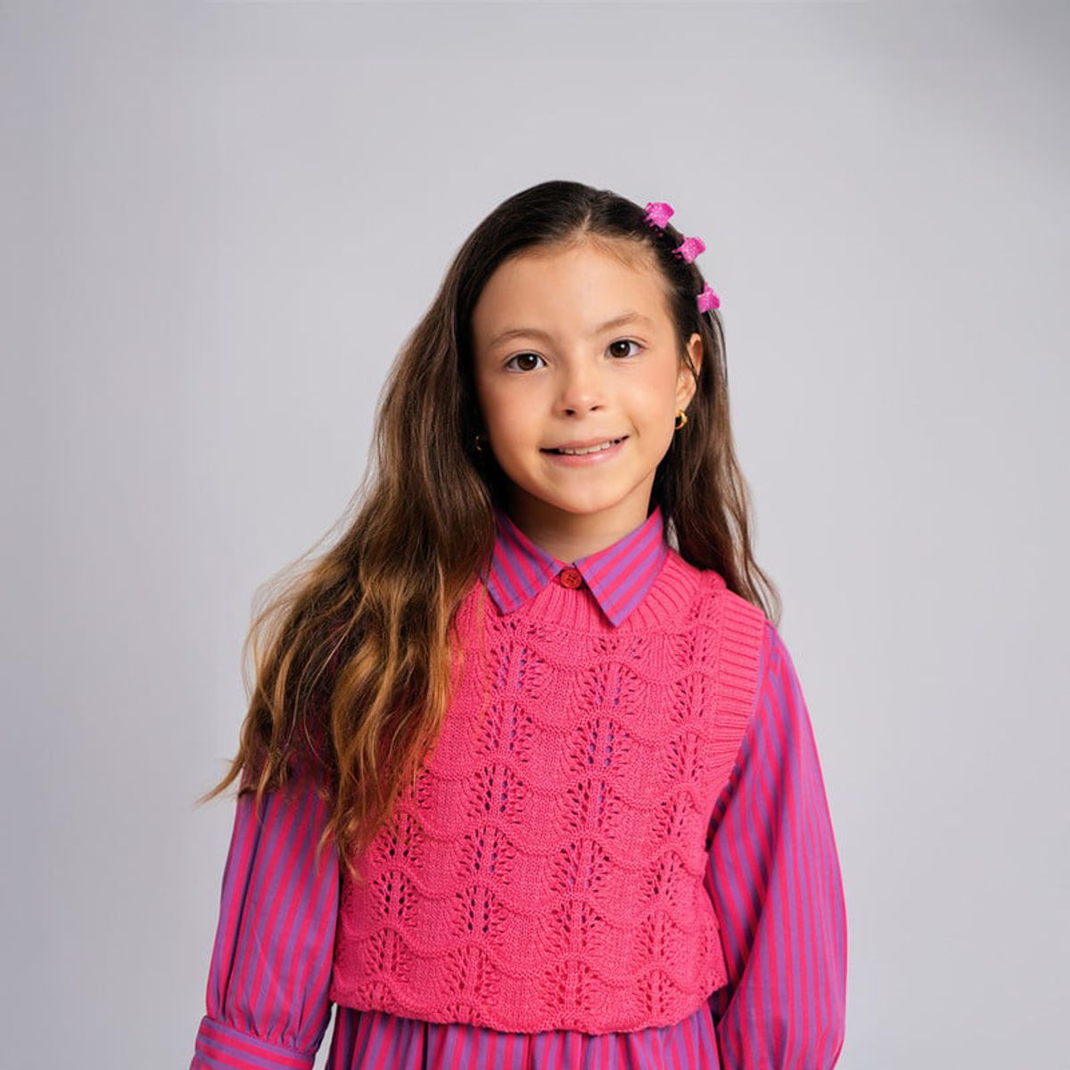 QTORSE - Chaleco tejido para Niña fucsia