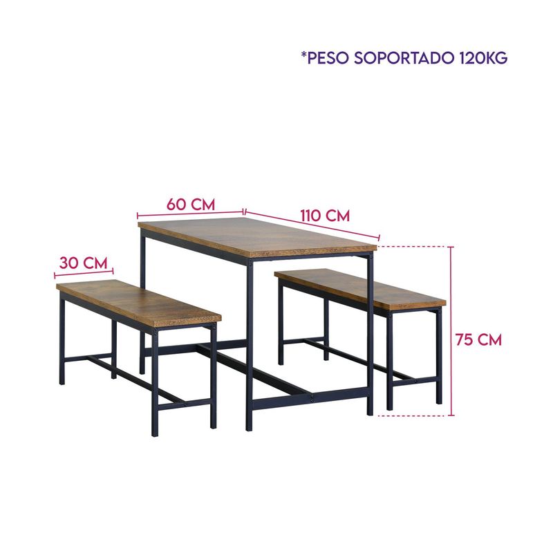 DIMATEX LEON - Juego Comedor Industrial Con Dos Bancas Cocina Refmelquiades