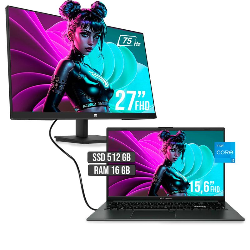 ASUS - PORTATIL ASUS INTEL CORE I5 12500H SSD 512GB RAM 16GB LED 15,6 + MONITOR HP 27" FHD