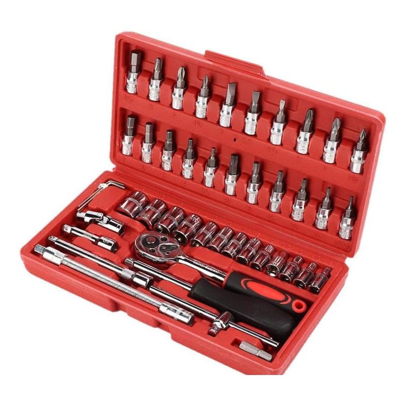 GENERICO - Kit Herramientas 46 Piezas Llaves Tubo 1/4 + Rache Y Estuche
