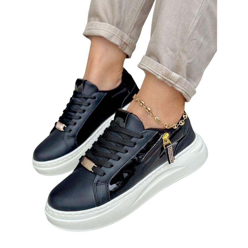 EVEGONZ - Tenis Casual Negro Calzado Cómodo de Mujer