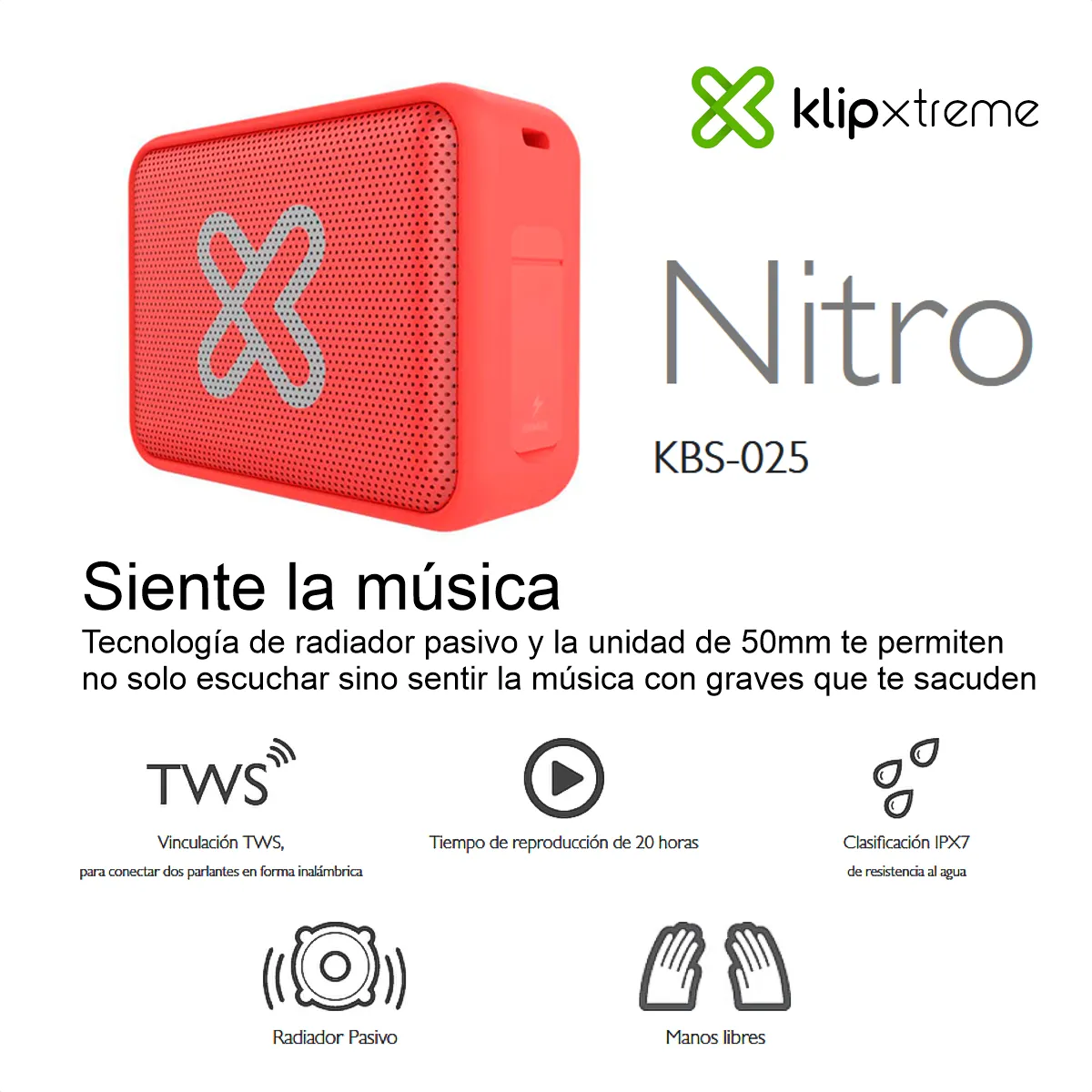 KLIP XTREME - Parlante Bt Portátil Impermeable Klip Xtreme KBS-025OR Nitro
