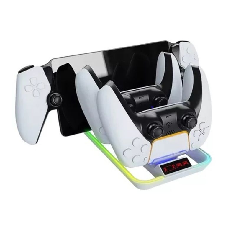GENERICO - Base Cargador Para Joystick Doble Ps5 Y Ps Portal Luz Rgb.
