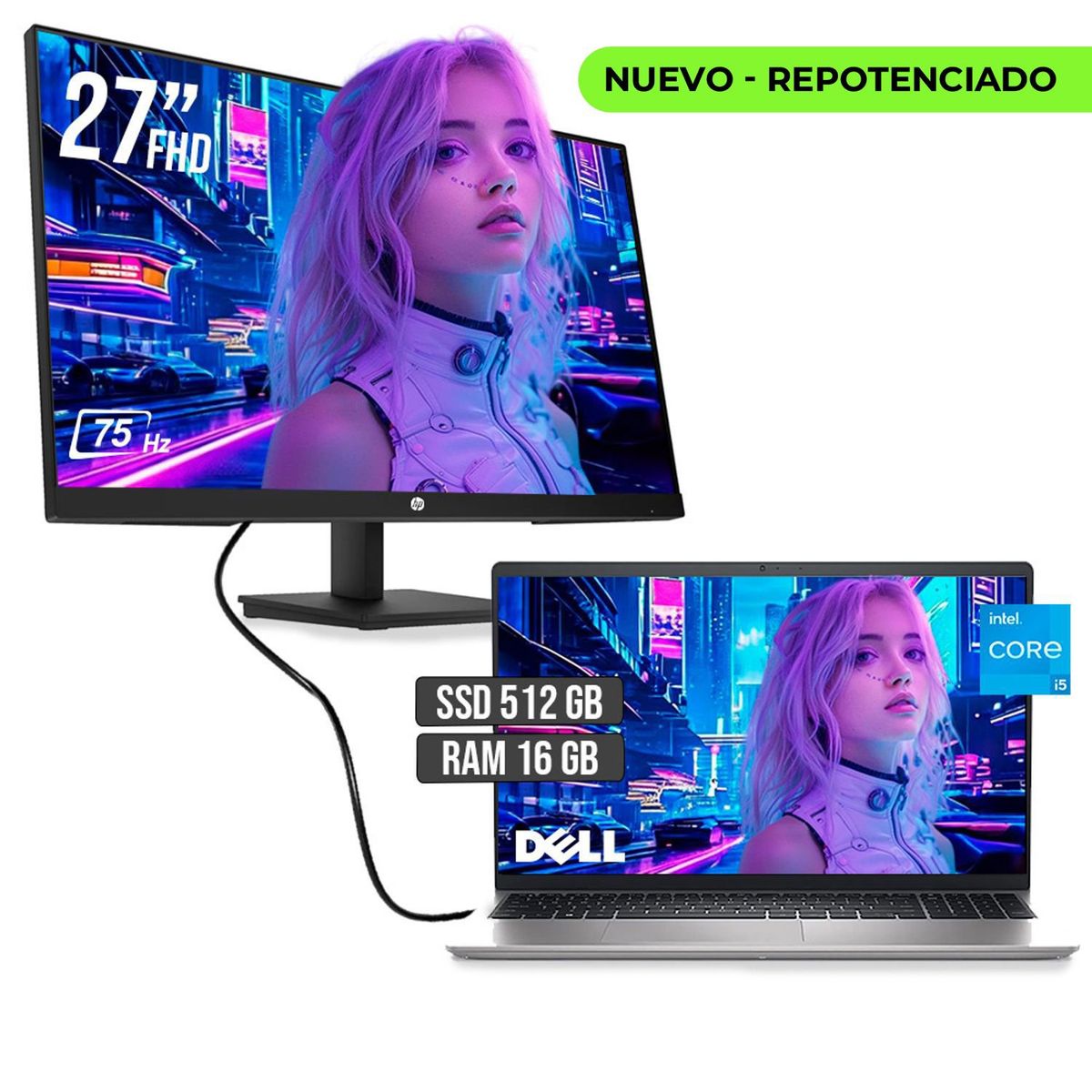 DELL - PORTATIL DELL INTEL CORE I5 1334U SSD 512GB RAM 16GB LED 15,6" + MONITOR HP 27"  FHD