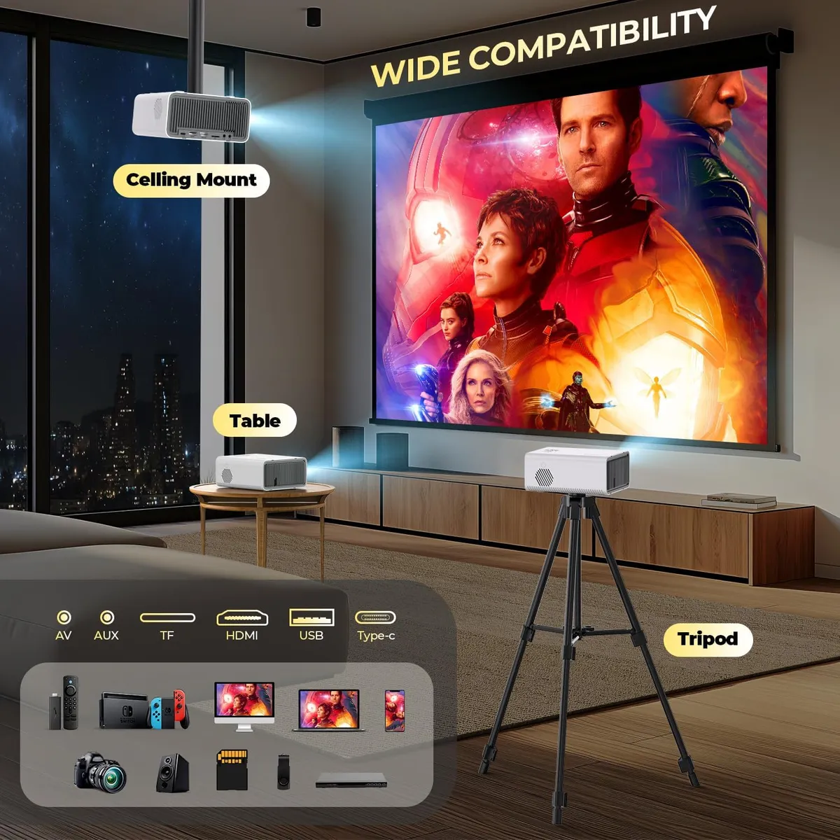 GENERICO - Proyector de Video Full HD 1080p Wifi Bluetooth