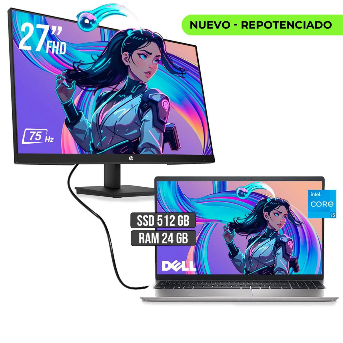 DELL - Portátil Dell Inspiron 15 Core i5 1235U 512GB SSD 24GB RAM + Monitor HP 27"