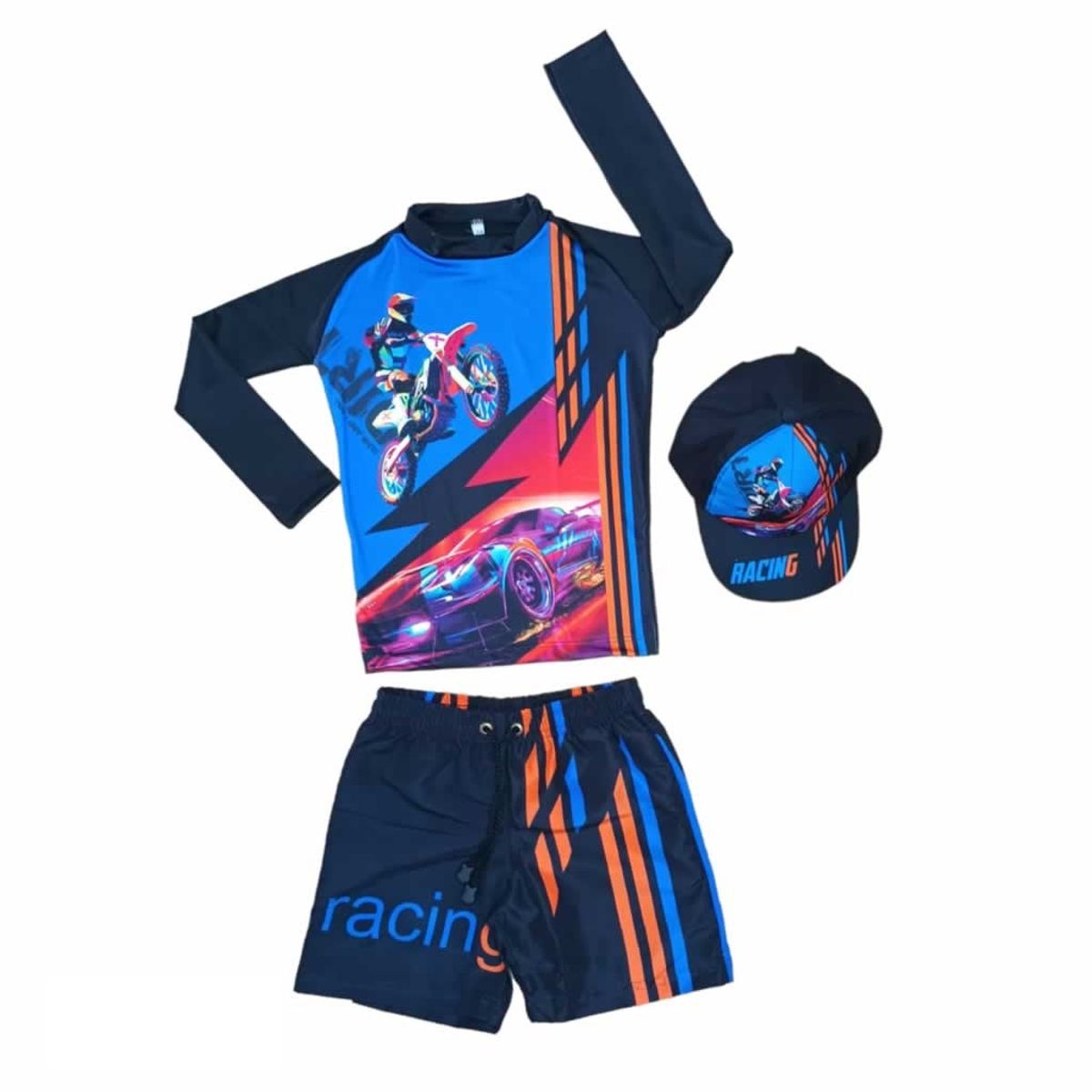 1AMIGO - Traje de baño Infantil Buzo Pantaloneta y Gorra - Racing