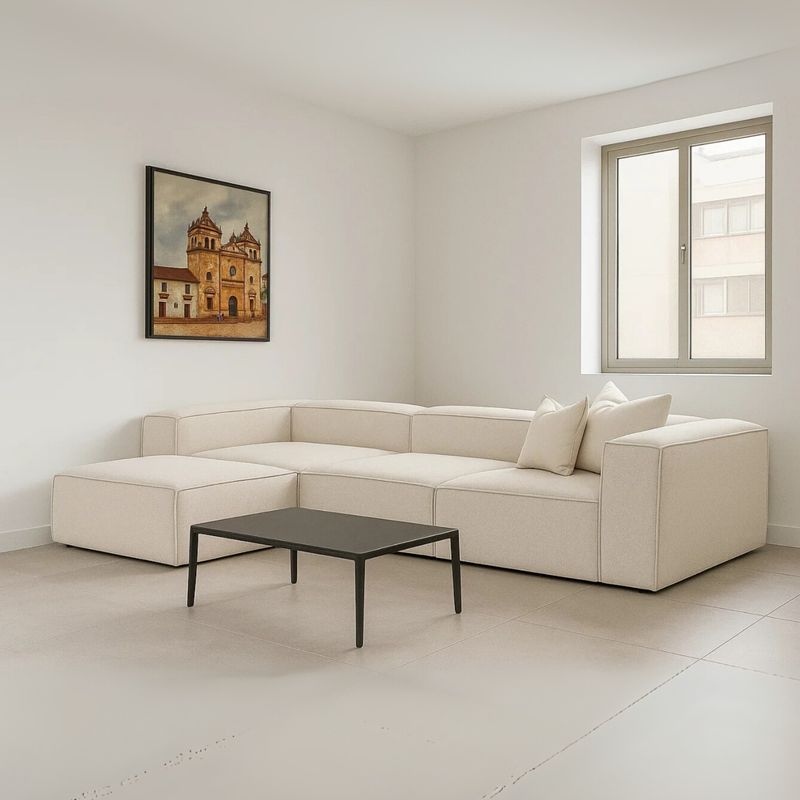 GENERICO - Sofá Livay 5 Puestos Moderno Tela Antifluidos 315x85x68 Beige