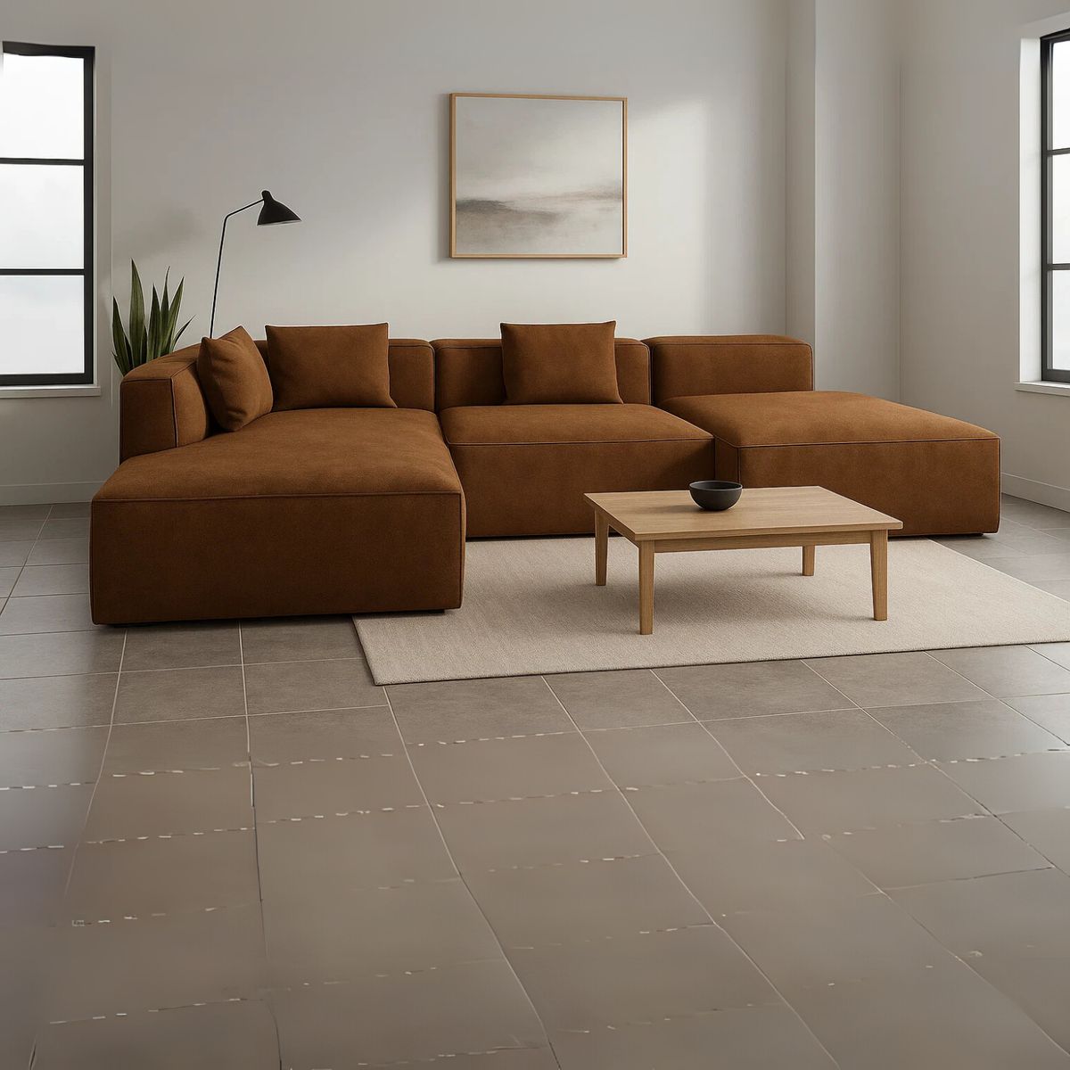 GENERICO - Sofá en L Izquierdo Pichi Tela Antifluidos 300x80x80 Marrón 3 Puestos