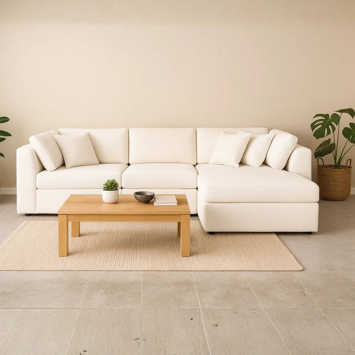 GENERICO - Sofá en L Derecho Bryan Tela Antifluidos 290x80x85 Blanco 4 Puestos