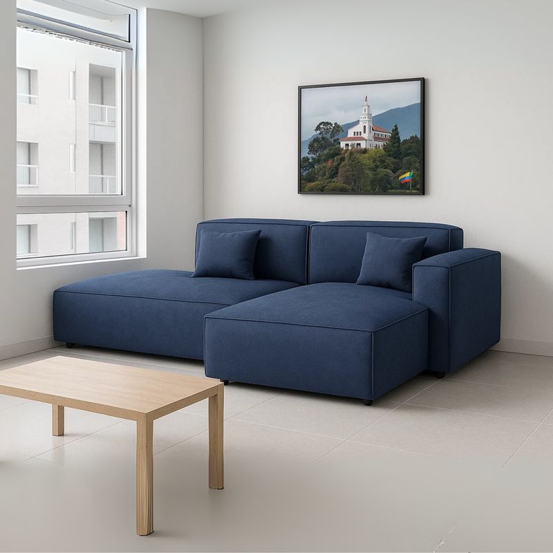 GENERICO - Sofá en L Derecho Scott Tela Antifluidos 256x90x70 Azul 4 Puestos