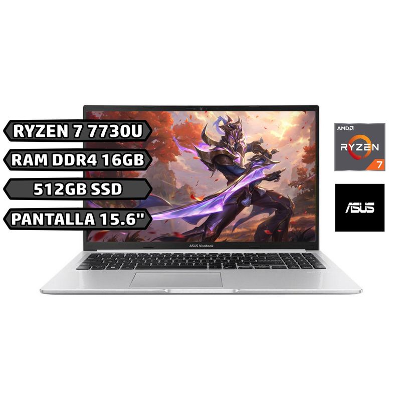 ASUS - PORTATIL ASUS AMD RYZEN 7 7730U, RAM 16GB, SSD 512GB,PANTALLA 15.6", SILVER
