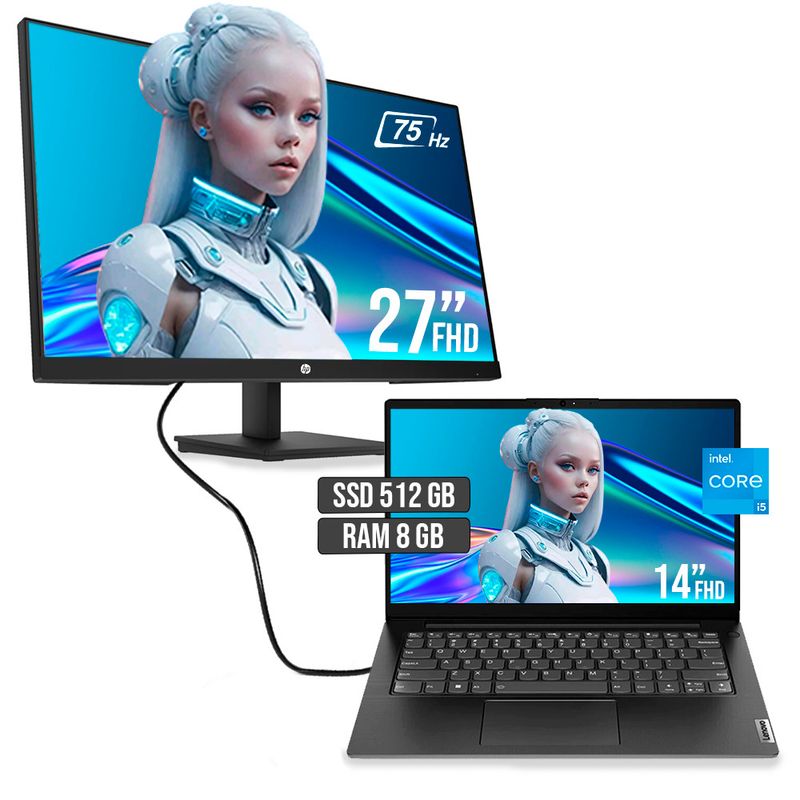LENOVO - PORTATIL LENOVO INTEL CORE I5 13420H SSD 512GB RAM 8GB LED 14" + MONITOR HP 27 FHD