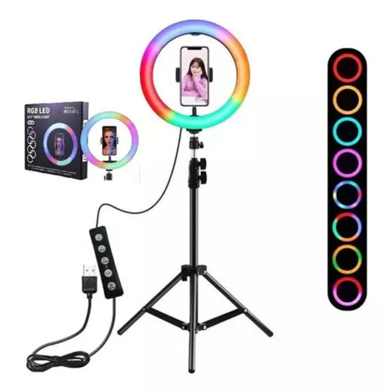 GENERICO - Aro De Luz Led 36 Cm Luz Rgb Cálida y Fría + Trípode