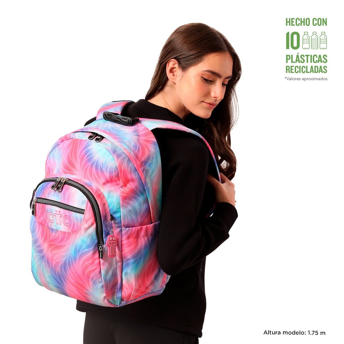 TOTTO - Morral Mochila Mujer Porta Pc Acuarela Glitter Totto