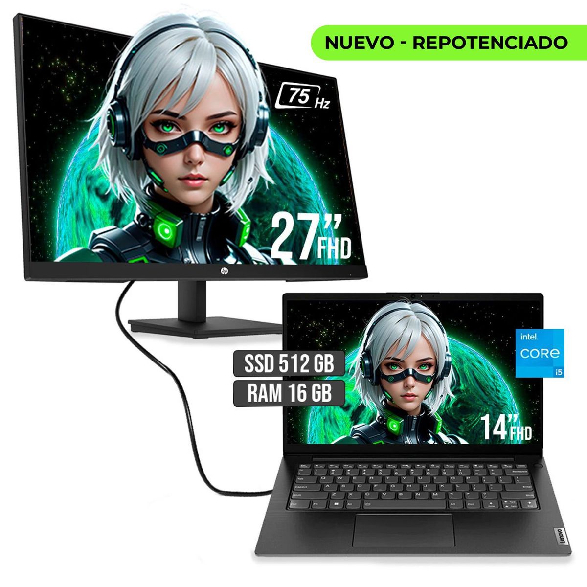 LENOVO - PORTATIL LENOVO INTEL CORE I5 13420H SSD 512GB RAM 16GB LED 14"+ MONITOR HP 27 FHD