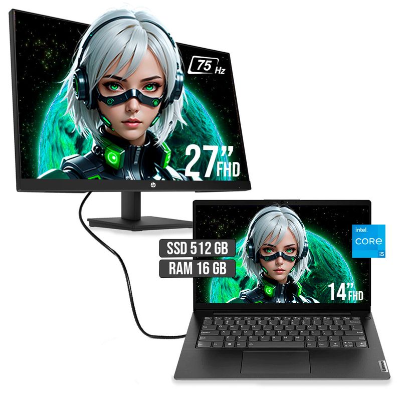 LENOVO - PORTATIL LENOVO INTEL CORE I5 13420H SSD 512GB RAM 16GB LED 14"+ MONITOR HP 27 FHD