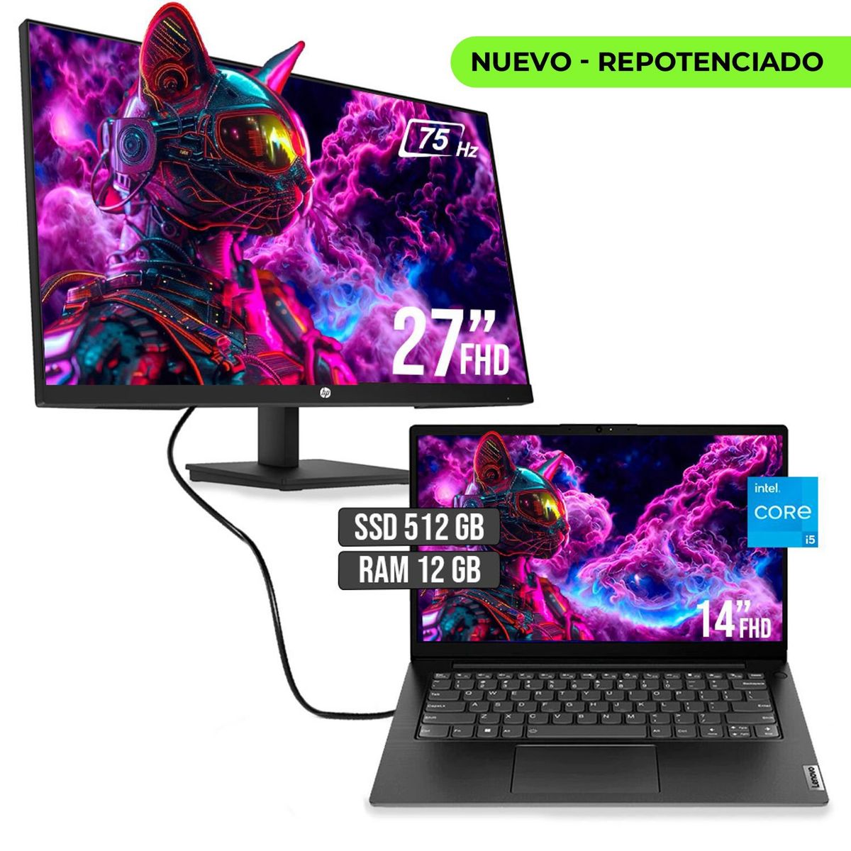 LENOVO - PORTATIL LENOVO INTEL CORE I5 13420H SSD 512GB RAM 12GB LED 14" + MONITOR HP 27 FHD