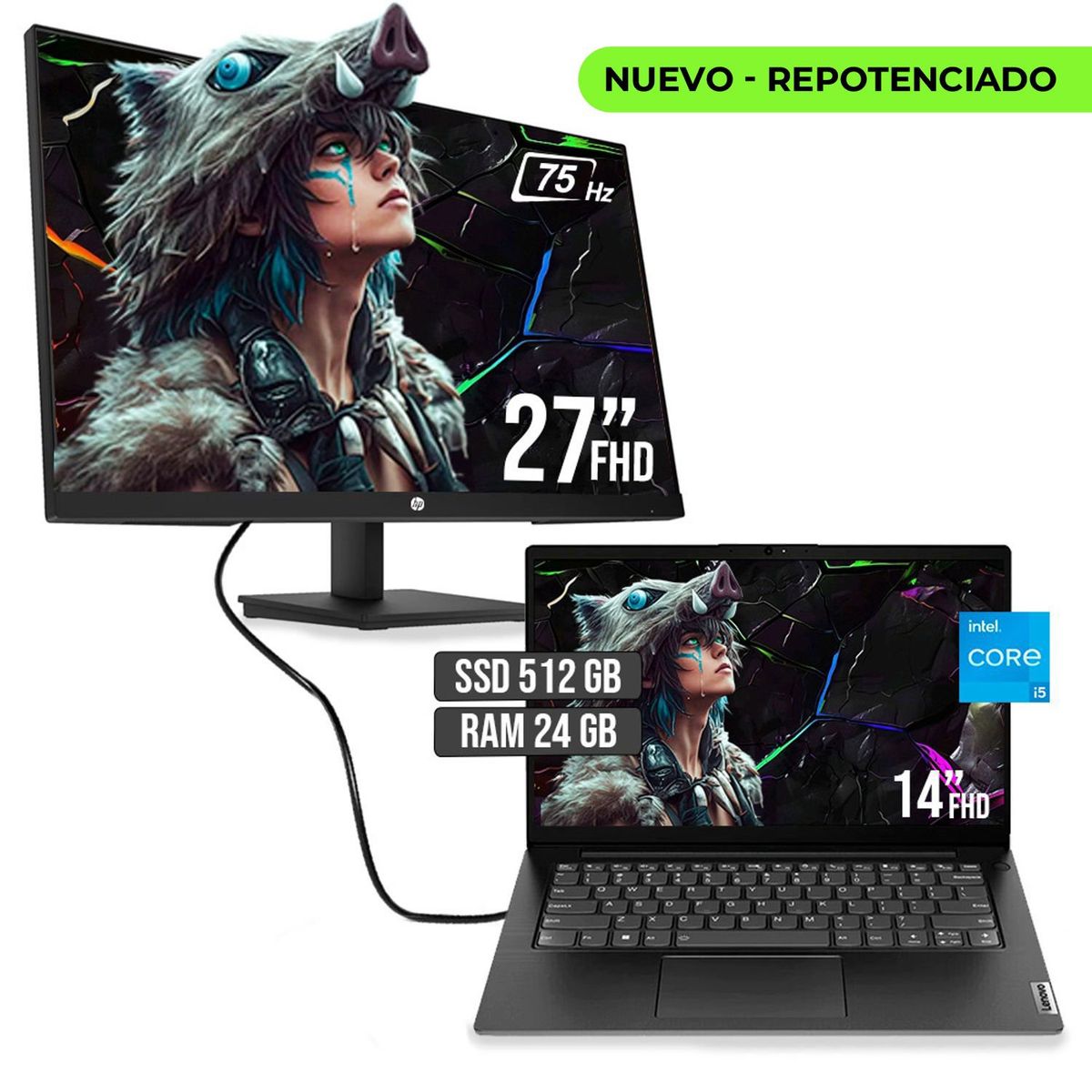 LENOVO - PORTATIL LENOVO INTEL CORE I5 13420H SSD 512GB RAM 24GB LED 14" + MONITOR HP 27 FHD