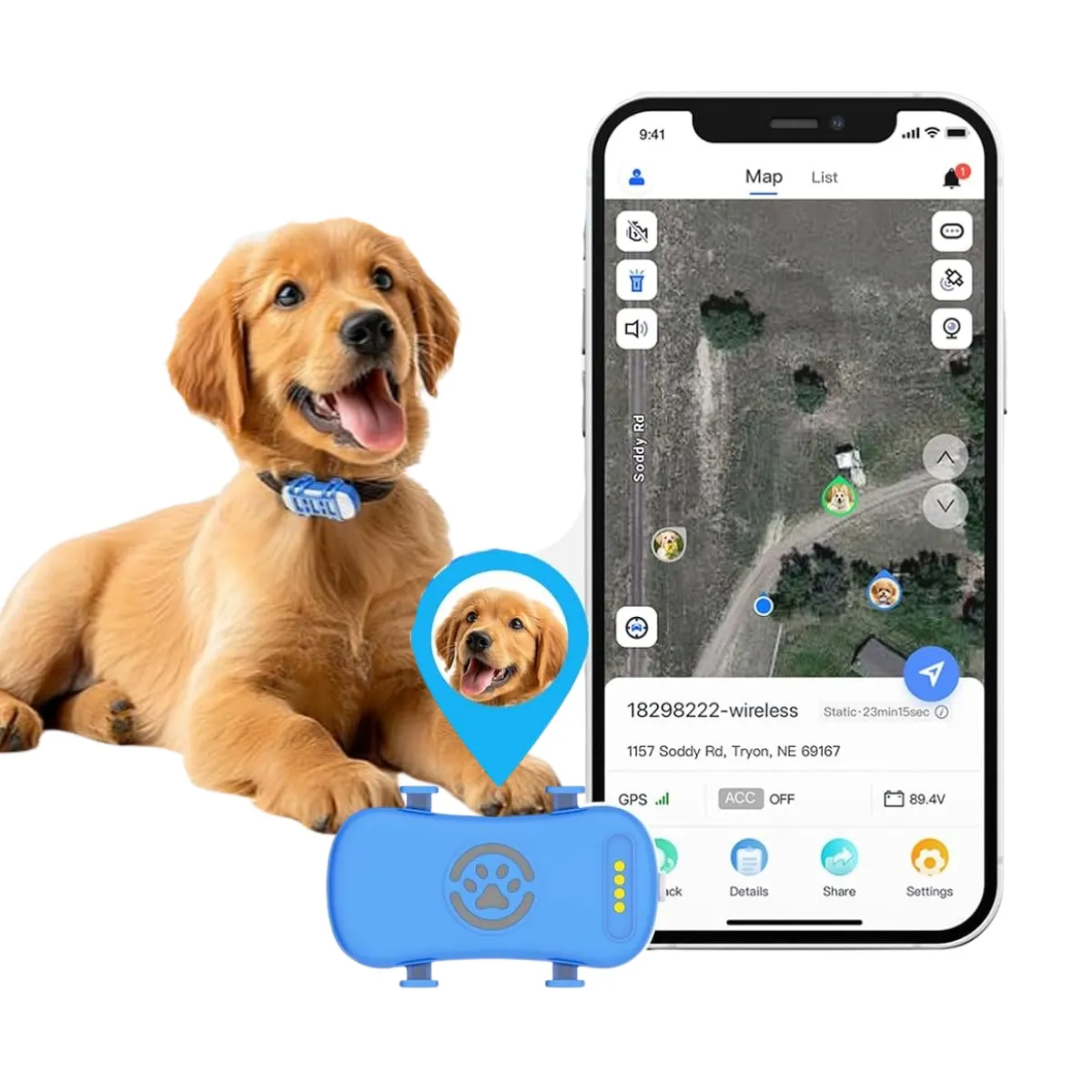 GENERICO - Collar Localizador GPS De Mascotas Perros Y Gatos Ajustable
