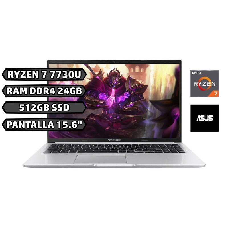 ASUS - ASUS AMD RYZEN 7 7730U, RAM 24GB, SSD 512GB, PANTALLA 15.6", SILVER