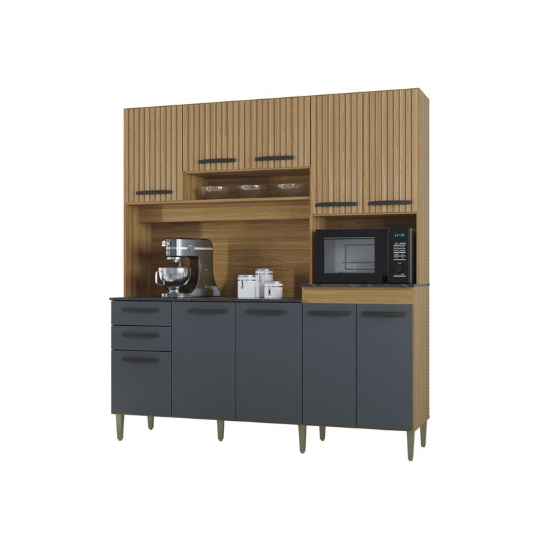 AKIVOY - Alacena Mueble Auxiliar Cocina Elisa Acanalada Damasco  - Gris180cm