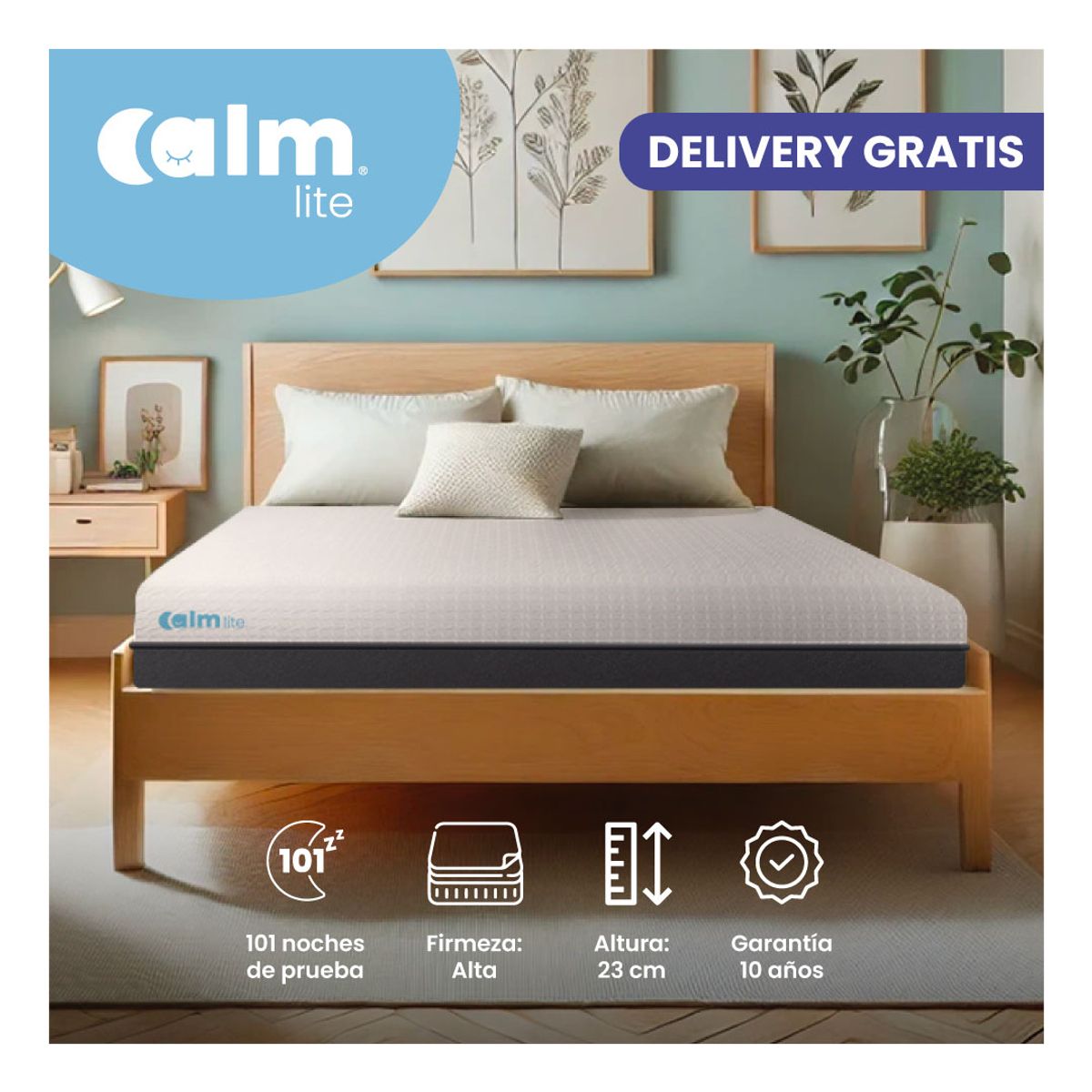 CALM - Colchón Calm Lite Queen Ortopédico con Memory Foam