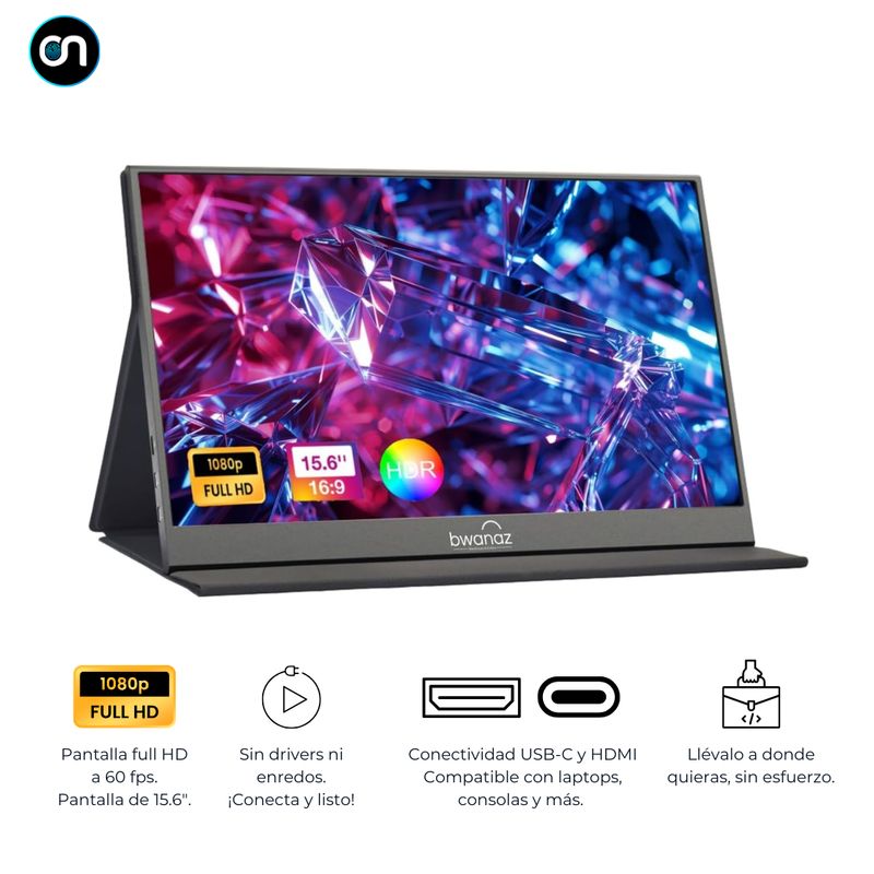 GENERICO - Monitor Portátil externo Full HD 15” Laptop Consola Smartphone