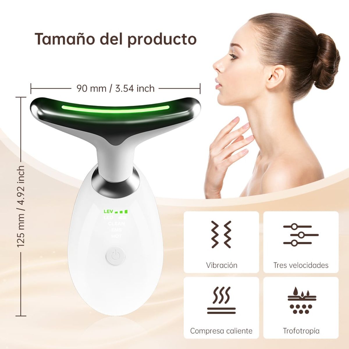 CARER SPARK - Masajeador facial y de cuello con luz LED de 3 colores