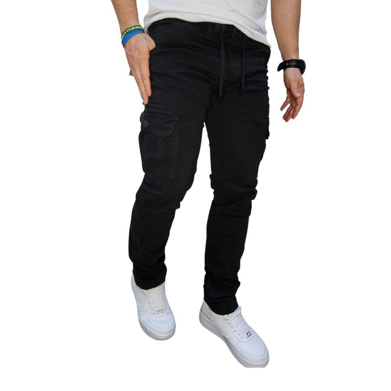 RAMBED - PANTALON CARGO NEGRO HOMBRE EN DRIL