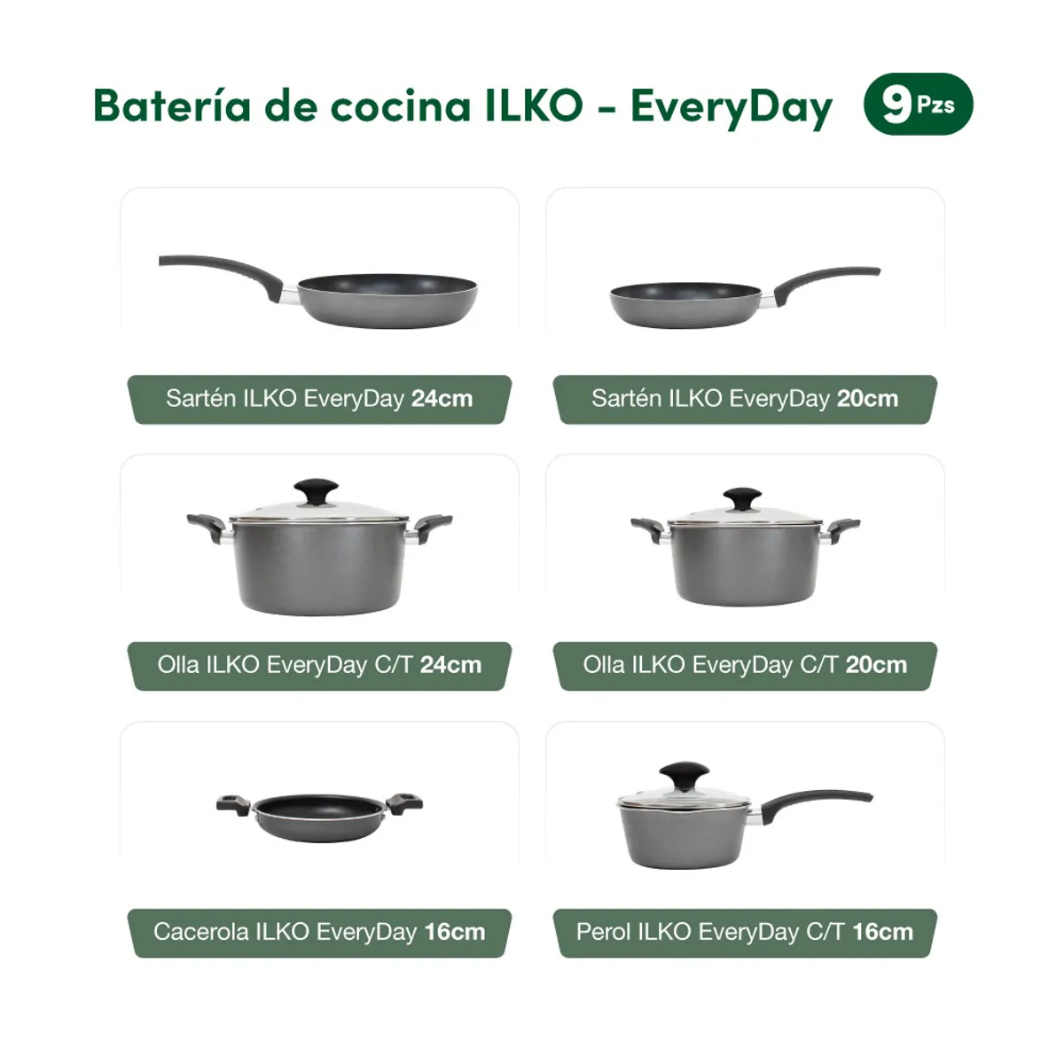 ILKO - Batería Antiadherente 9 Piezas Ilko Everyday