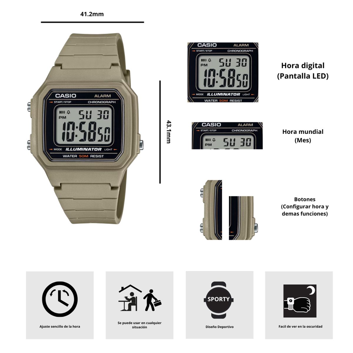 CASIO - Reloj Casio W-217H-5AV Diseño Deportivo