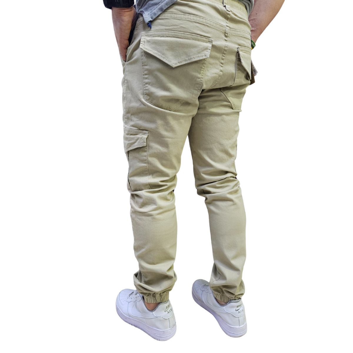 RAMBED - PANTALON CARGO BEIGE HOMBRE EN DRIL RESORTE EN BOTA