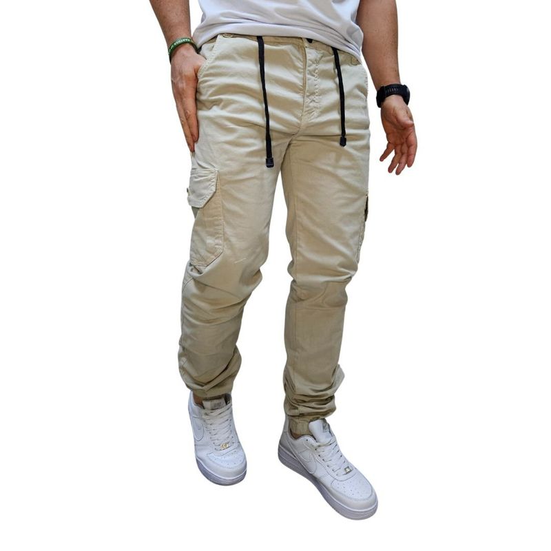 RAMBED - PANTALON CARGO BEIGE HOMBRE EN DRIL RESORTE EN BOTA