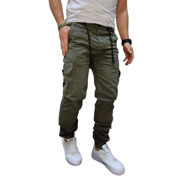 RAMBED - PANTALON CARGO VERDE HOMBRE EN DRIL RESORTE EN BOTA