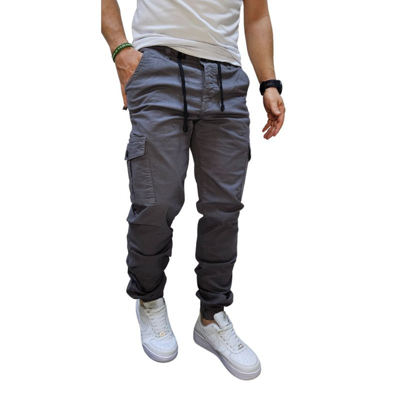 RAMBED - PANTALON CARGO GRIS HOMBRE EN DRIL RESORTE EN BOTA