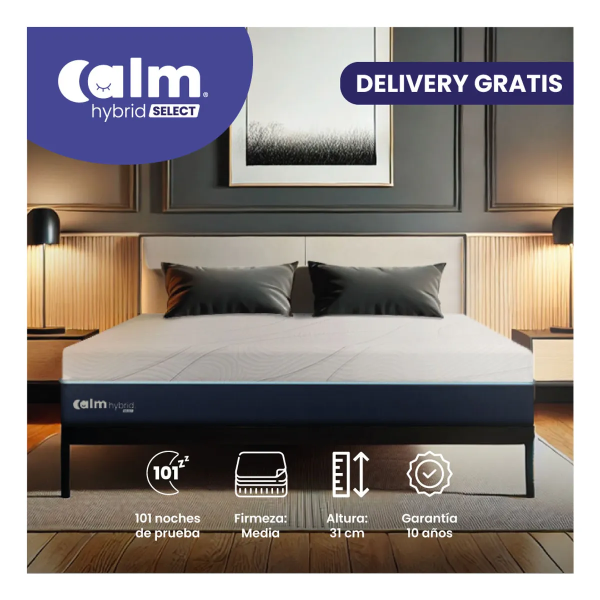 CALM - Colchón Calm Hybrid Select Semidoble Ortopédico con Resortes Pocket