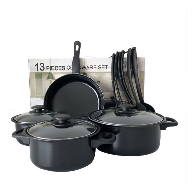 GENERICO - Batería Cocina Ollas 13 Piezas Utensilios Cocina Cookware negro